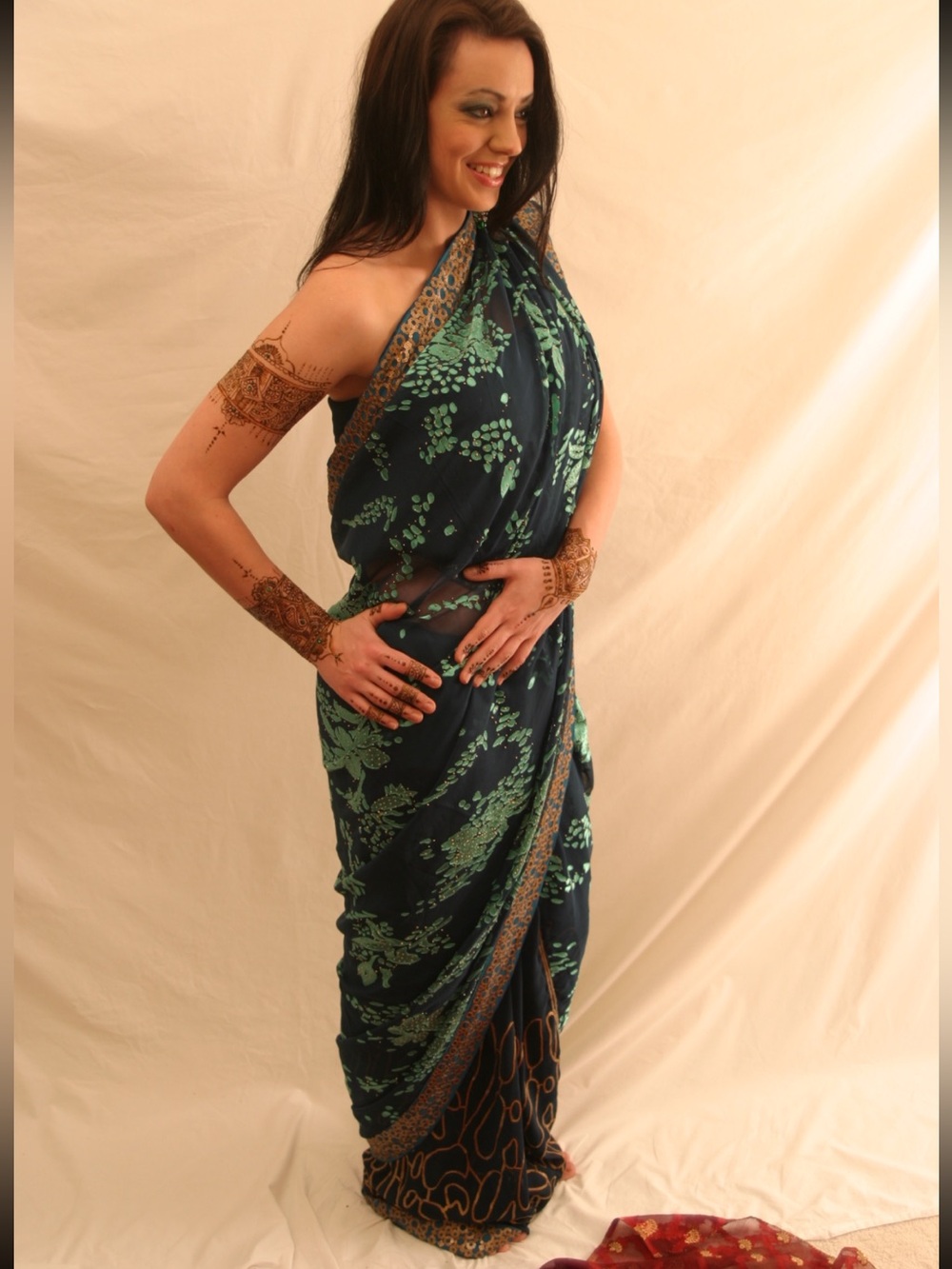 Green Embellished Chiffon Sari Indian Pakistani